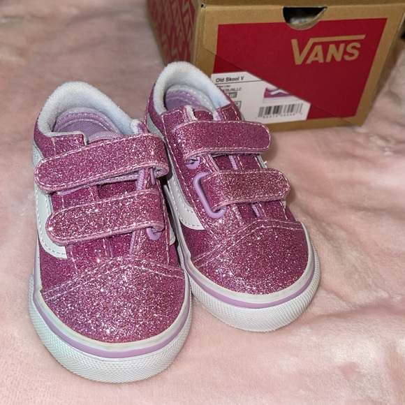Vans Old Skool V Glitter Skate Shoe - Baby / Toddler - Lilac - Picture 5 of 16